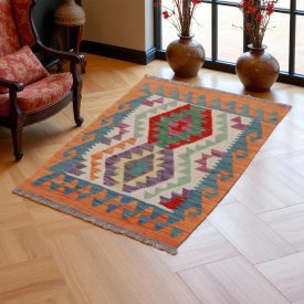   Etniczny dywan kilim Chobi 95x67 – ręcznie tkany z wełny w Afganistanie