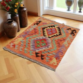   Etniczny dywan kilim Chobi 95x67 – ręcznie tkany z wełny w Afganistanie
