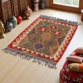   Etniczny dywan kilim Chobi 96x66 – ręcznie tkany z wełny w Afganistanie