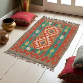   Etniczny dywan kilim Chobi 98x64 – ręcznie tkany z wełny w Afganistanie