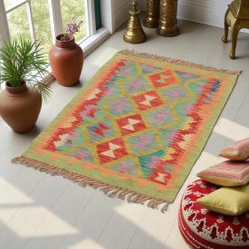   Etniczny dywan kilim Chobi 95x64 – ręcznie tkany z wełny w Afganistanie