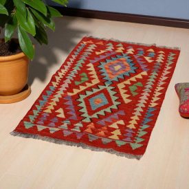   Etniczny dywan kilim Chobi 98x67 – ręcznie tkany z wełny w Afganistanie