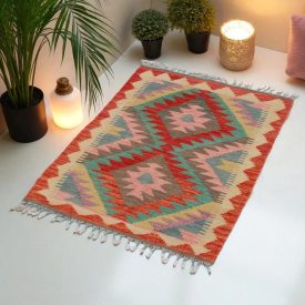   Dywan Kilim Chobi 91x62 ręcznie tkany afgański kilim z wełny