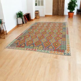   Ręcznie tkany kilim Chobi 204x293 – z wełny, z Afganistanu