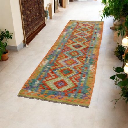 Etniczny chodnik Kelim Chobi 82x304 ręcznie tkany dywan Kelim