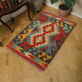 Kilim wełniany 57x87 – ręcznie tkany, etniczny
