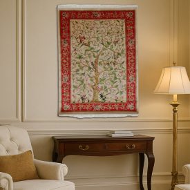   Dywan jedwabny Motyw drzewa życia beżowy 100x150 irański dywan z jedwabiu wiskozowego