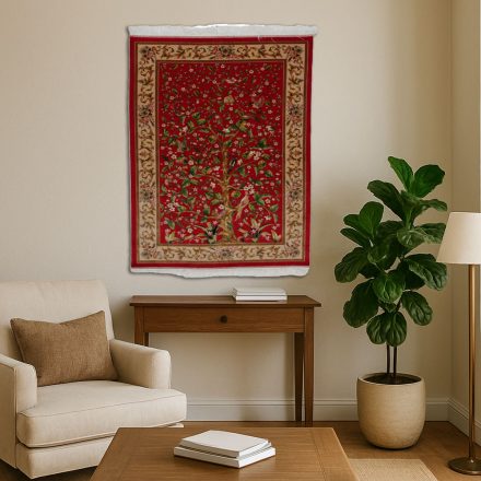Dywan jedwabny Motyw drzewa życia karmazynowy 100x150 wysokiej jakości dywan z jedwabiu wiskozowego z Iranu