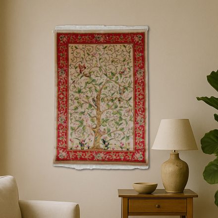 Dywan jedwabny Motyw drzewa życia beżowy 80x120 perski dywan z jedwabiu wiskozowego