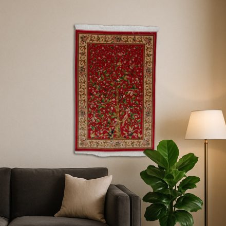 Dywan jedwabny Motyw drzewa życia bordowy 80x120 wysokiej jakości dywan z jedwabiu wiskozowego z Iranu