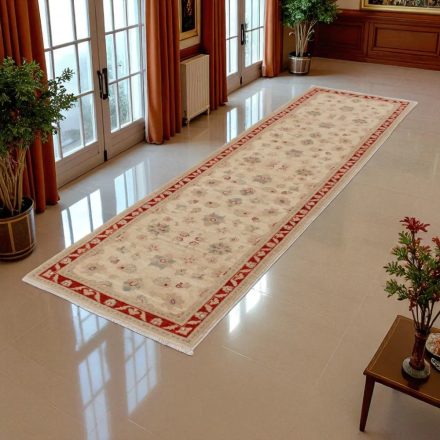Ziegler dywan wełniany beżowy-bordowy 80x289 ręcznie wiązany klasyczny dywan