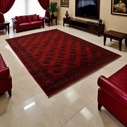 Dywan Afgan wełniany burgund 253x343 ręcznie wiązany dywan orientalny