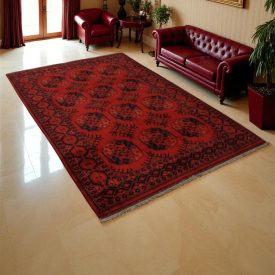 Dywan Afgan wełniany burgund 205x295 ręcznie wiązany dywan tradycyjny