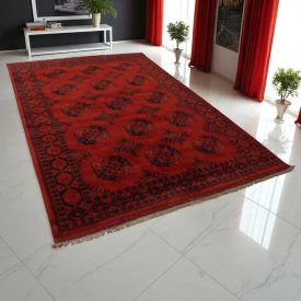 Dywan Afgan wełniany burgund 204x294 ręcznie wiązany dywan tradycyjny