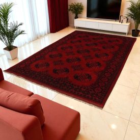 Dywan Afgan wełniany burgund 202x294 ręcznie wiązany dywan tradycyjny