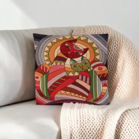   Poduszka dekoracyjna bordowa 45x45 cm – Mozaikowa para kotów