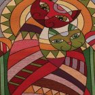 Poduszka dekoracyjna bordowa 45x45 cm – Mozaikowa para kotów