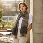 Elegancki szal męski damski 215x105 szary-czarny z autentycznym wzorem