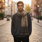 Elegancki szal męski damski 215x105 szary-czarny z autentycznym wzorem