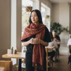 Elegancka chusta damska 215x105 szal bawełniany bordowy