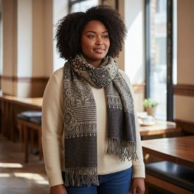   Elegancka chusta damska męska 215x105 szal bawełniany szary-czarny