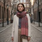 Szal orientalny fioletowo-brązowy 215x105 bawełniany szal