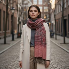 Szal orientalny fioletowo-brązowy 215x105 bawełniany szal