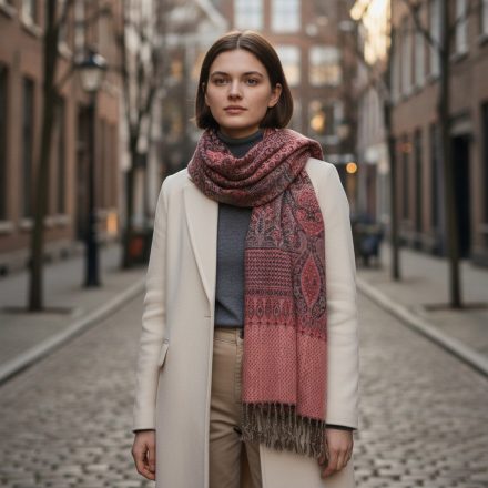 Szal orientalny fioletowo-brązowy 215x105 bawełniany szal