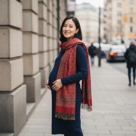 Duży szal bordowy 215x105 duży damski szal na ramiona