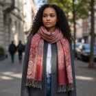 Szal damski bordowy 215x105 elegancka chusta damska na ramiona