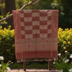 Szal szaro-bordowy 215x105 elegancki szal damski z bawełny