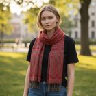 Szal czerwony 215x105 duży szal damski z bawełny