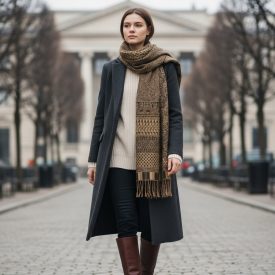 Elegancki szal ciemnozielony 215x105 cienki damski chusta