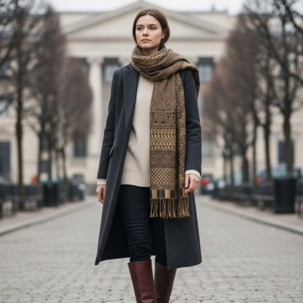 Elegancki szal ciemnozielony 215x105 cienki damski chusta