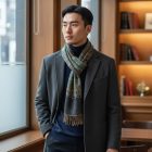 Szal orientalny 215x105 zielono-niebieski bawełniany chusta na ramiona