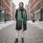 Szal orientalny 215x105 zielony bawełniany chusta na ramiona