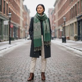   Szal orientalny 215x105 zielony bawełniany chusta na ramiona