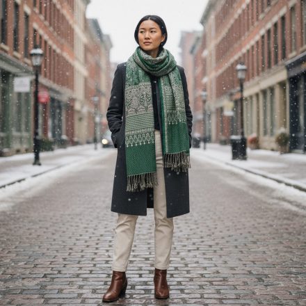 Szal orientalny 215x105 zielony bawełniany chusta na ramiona