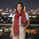 Chusta 215x105 duży czerwony damski szal z bawełny