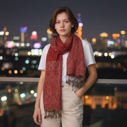 Chusta 215x105 duży czerwony damski szal z bawełny