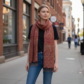 Chusta czerwona 215x105 duży szal damski z bawełny