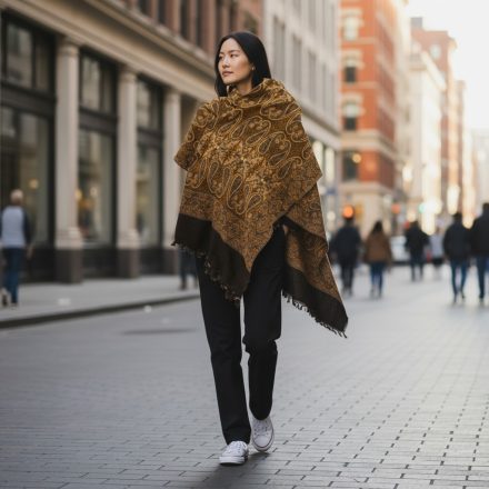 Elegancka chusta złoto-czarna 215x105 cienki szal damski