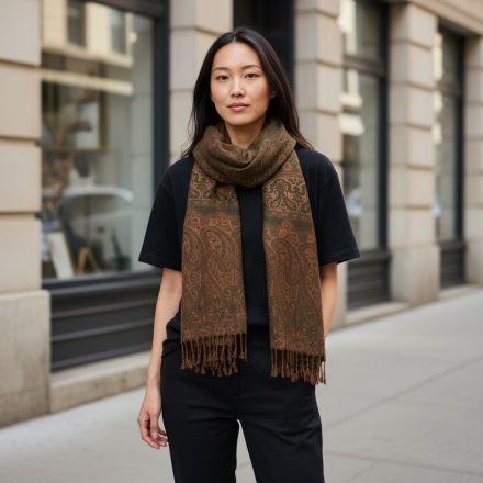 Duży szal ciemnozielony 215x105 duża chusta damska