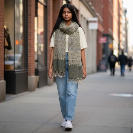 Szal damski Stóla szary 215x105 elegancka chusta damska