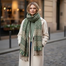 Duży szal zielony 215x105 duża chusta damska męska